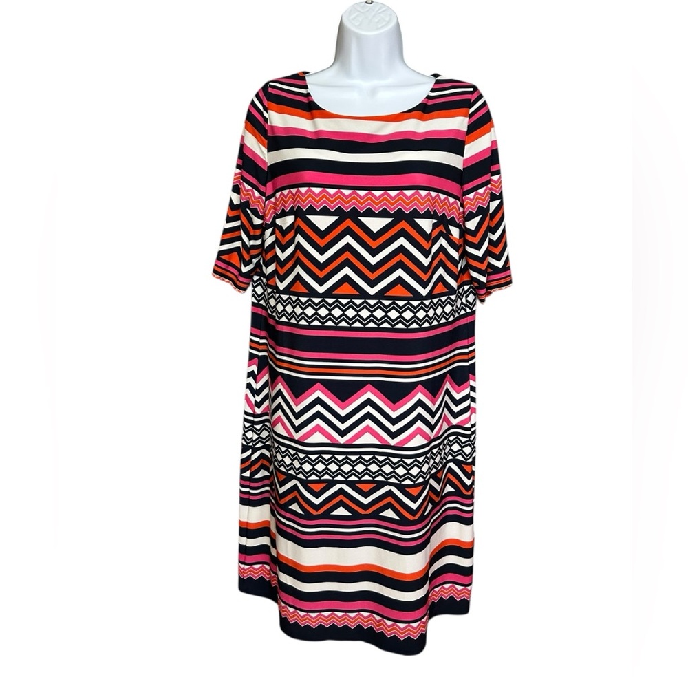 Eliza J Pink Black Abstract Pattern Stretchy Shift Dress Size 12